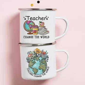 Кружки для кемпинга Кофейный учитель Изменить мир Кружки с принтом Персонализированный подарок Оригинальные чашки для завтрака для сублимации пива из нержавеющей стали 360ml