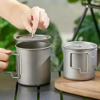 Кружки для кемпинга на открытом воздухе, титановая стальная кружка для воды, складная ручка, кружка для кофе и вина, переносная пивная кружка для походов на открытом воздухе, путешествия 401-500ml