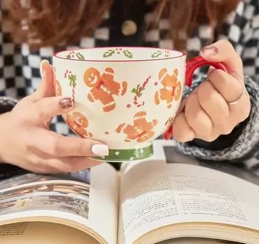 Кружки Ilk, подогреваемые в микроволновке, чашки для овсянки, подарочные чашки, 480 мл, рождественские кофейные чашки, керамические кружки с пряничным человечком, кружка для завтрака 401-500ml