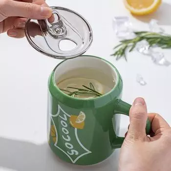 Кружки из жестяных банок для газировки, напитки кола, керамические кружки с крышками, мужские и женские офисные кофейные чашки, стаканы для воды, стаканы для питья с трубочкой Silicone straws