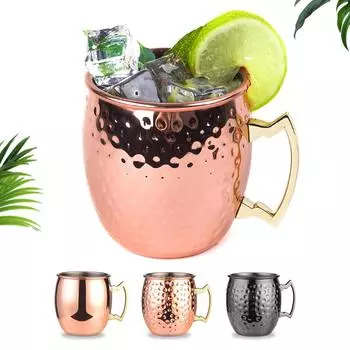 Кружки Leeseph Moscow Mule, кованые медные чашки с покрытием из нержавеющей стали 304, для холодных напитков, пива, вина, баров, вечеринок, в подарок