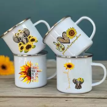 Кружки Peace Love Sunflower Elephant Print, нержавеющая сталь, чашка для кофе, оригинальные чашки для завтрака, кружка для сублимации, кружка для напитков, пивная кружка 360ml