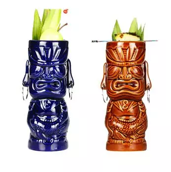 Кружки Tiki Коктейльная кружка Пивная кружка для вина Керамические кружки Tiki Художественные промыслы Креативные гавайские кружки синий