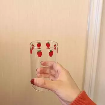 Кружки в стиле Ins Kawaii, стаканы с клубникой, чашки для кофе, молока, воды, стеклянные чашки с соломинкой, прозрачные милые подарки для сока для девочек, женский набор 300ml