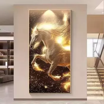 Крыльцо Лошадь Успех Алмазная Вышивка Аппликация Алмазная Вышивка Крестом 5d Алмазная Картина Полная Алмазная Новая Мозаика Для Гостиной Искусство Сделай Сам 100-50CM белый