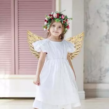 Крылья ангела для взрослых и детей, аксессуары для костюмов для косплея, унисекс, блестящие тканевые крылья для сцены на Хэллоуин золотистый