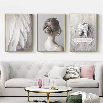Крылья ангела, перья, картина, украшение, настенная живопись, постер, холст, живопись и настенные принты для гостиной, современный домашний декор, без рамки 21*30cm No Frame