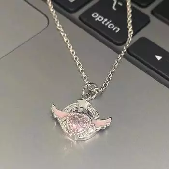 Крылья ангела розовое ожерелье из циркония с любовью элегантный дизайн свадебный кулон ключичная цепочка ювелирные изделия подарки на годовщину