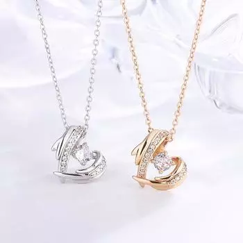 Крылья ангела S925 Серебряное ожерелье в форме сердца Легкий роскошный нишевый дизайн Sense Everything Цепочка на ключицу Розовое золото Подвеска «Любовь»