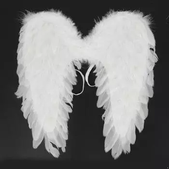 Крылья ангела с перьями для взрослых и детей, Хэллоуин, Рождественская вечеринка, косплей, наряд, реквизит M чёрный