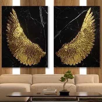 Крылья ангела Золотые постеры и принты Черно-белая настенная живопись Картина на холсте Гостиная Эстетика дома Декор Cuadros 21x30cm No Framed