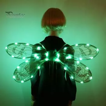 Крылья феи, женский светящийся костюм с крыльями стрекозы, легкий дышащий костюм, аксессуары для вечеринок, косплей, выступления зелёный