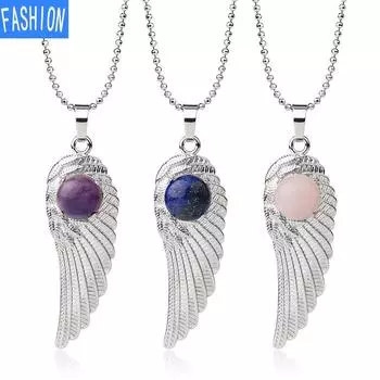 Крылья из цинкового сплава с гальваническим покрытием, инкрустированные ожерельем с подвеской в форме ангела из натурального камня turquoise