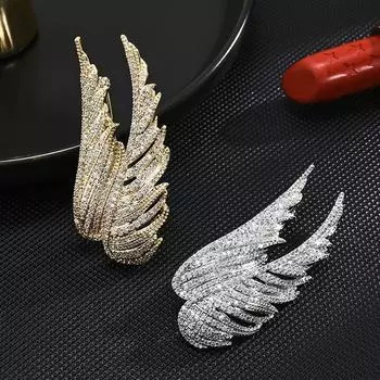 Крылья, летящие вместе, элегантная роскошная брошь, полная циркония, брошь, покрытая медью с настоящим золотом золотой