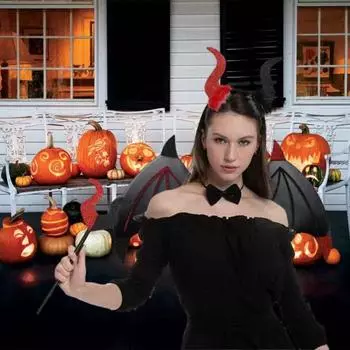 Крылья летучей мыши дьявола с хвостом, палочка для косплея на Хэллоуин, модная повязка для волос в виде рога демона для взрослых чёрный/красный