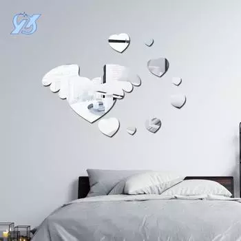 Крылья любви 3D трехмерная акриловая зеркальная наклейка на стену детская комната спальня прикроватная настенная декорация самоклеящаяся