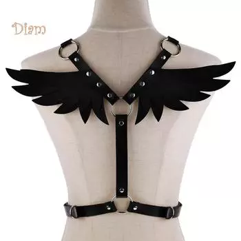 Крыло ангела Искусственная кожа Регулируемый ремень на талии Плечо Связывание Холтершейный воротник розовый