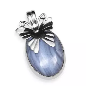 Крыло бабочки Синий Кружевной Агат Драгоценный Камень Стерлингового Серебра 925 пробы Подвеска ручной работы овальной формы для женщин и девочек синий