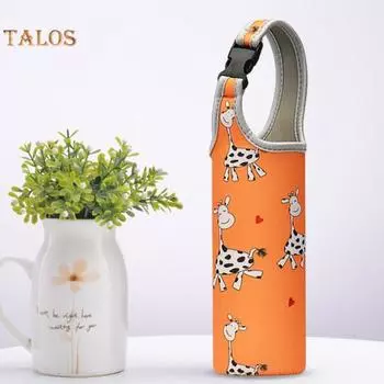 Крышка бутылки с водой Нескользящая защита от падения с плечевым ремнем Прочный мультяшная печать Портативный чехол для наружного использования A