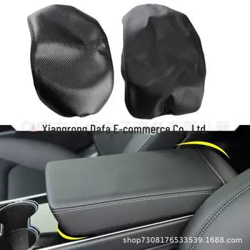 Крышка центрального подлокотника Tesla Model 3 — черный карбоновый дизайн glossy чёрный