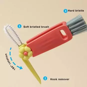 Крышка чашки 3-в-1 Многофункциональная щетка для чистки Щетка с жесткой щетиной для очистки зазоров в бутылке Портативная крышка чашки жёлтый/зелёный