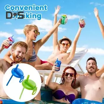 Крышка для банки из-под газировки, многоразовая крышка для банки с силиконовой трубочкой, непроливаемая крышка для банки из-под газировки для стандартных банок с напитками, пивом, соком 1pc зелёный