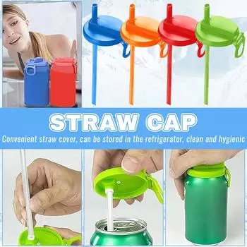 Крышка для банки с газировкой с силиконовой трубочкой, многоразовая, подходит для консервированных напитков синий