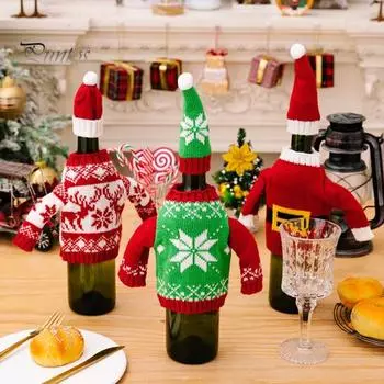 Крышка для бутылки красного вина, держатель для бутылки шампанского, принт лося и снежинки, вязаная крышка для бутылки, рождественское украшение, товары для вечеринки Snowflake