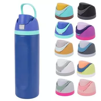 Крышка для бутылки с водой с трубочкой, крышка из пищевого пластика без содержания бисфенола А с ручкой, устойчивая к брызгам крышка, сменные колпачки для кофейной кружки-холодильника светло-серый