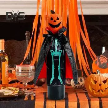 Крышка для бутылки вина на Хэллоуин, украшение в виде черепа, тыквы, держателя для бутылки вина, сумка, центральный элемент стола для вечеринки на Хэллоуин разноцветный