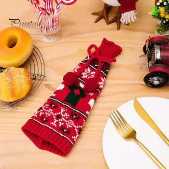 Крышка для бутылки вина. Привлекательная изысканная рождественская вязаная крышка для бутылки для домашнего праздничного украшения. зелёный