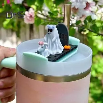 Крышка для чашки на Хэллоуин, призрачная собака, ходячая статуя, крышка для чашки объемом 40 унций, жуткие аксессуары для чашки на Хэллоуин белый