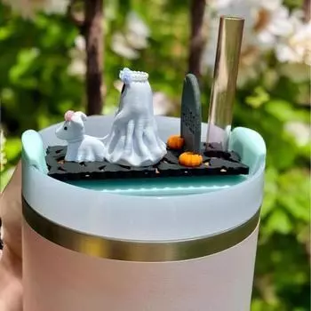 Крышка для чашки на Хэллоуин, призрачная собака, гуляющая статуя, крышка для чашки на 40 унций белый