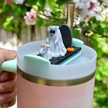 Крышка для чашки на Хэллоуин, призрачная собака, ходячая статуя, крышка для чашки объемом 40 унций, жуткие аксессуары для чашки на Хэллоуин белый