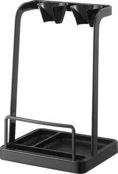 Крышка для кастрюли Yamazaki Jitsugyo и подставка для погружного блендера с подносом, черная, Ш14 x Г12,5 x В23,3 см, подставка для крышки кастрюли, кухонная техника, хранение 1615