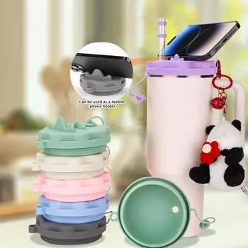 Крышка для кружки Yousheng Silicone, не содержащая бисфенол-А, многоразовая, изолированная, прочная, сменная крышка, держатель для телефона, аксессуар для бутылки с водой для чашек объемом 40 унций фиолетовый