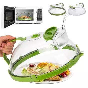 Крышка для микроволновой печи для еды, прозрачная крышка от брызг для микроволновой печи с пароваркой и ручкой, крышки для 10-дюймовых тарелок, кухонные гаджеты 1PCS зелёный