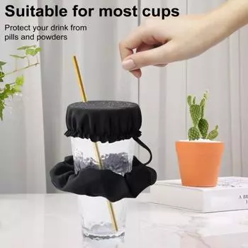 Крышка для напитков Резинка для напитков Предотвращение шипов для напитков Многоразовая пылезащитная эластичная резинка для волос с крышкой для напитков, пива, чашки для воды Для женщин и девочек, подарок для студентов колледжа чёрный