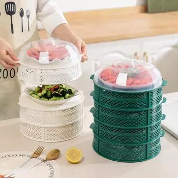 Крышка для посуды с защитой от мух Пластиковая защитная коробка для пищевых продуктов Кухонные принадлежности Многослойная крышка для овощей Остатки white-3 layers