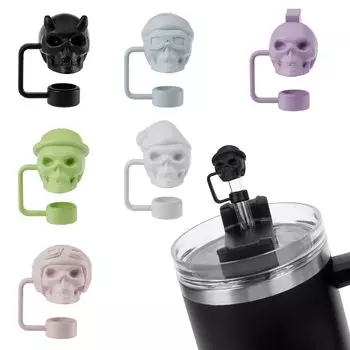 Крышка для соломинки Милый череп для соломинки для Stanley Cup Силиконовый диспенсер для соломинок Заглушка для соломинки Аксессуары для соломинок Stanley Cup (6)