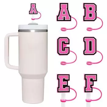 Крышка для соломинки с розовой буквой 10 мм, заглушка для питья, многоразовая, брызгозащищенная, подходит для питья, кружка, соломинка, подвеска, подвеска