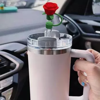 Крышка для соломинки в виде цветка розы, силиконовая крышка для соломинки, пылезащитный декор для топпера Stanleys 10 мм K1B5 Red-1pcs