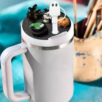 Крышка для стакана 40 унций, аксессуары для декора на Хэллоуин, силиконовая соломенная крышка для стаканов, светящаяся