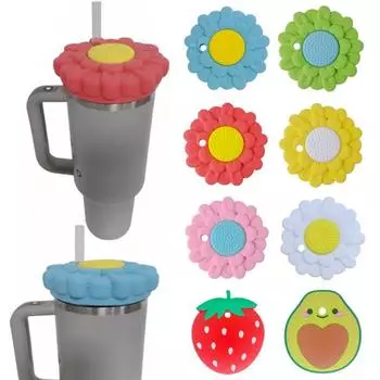 Крышка для стакана со льдом, силиконовый пылезащитный чехол, эластичная вставка для трубочки, устойчивый к царапинам 3D-цветочный дизайн красный