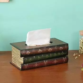 Крышка для винтажной коробки для салфеток в форме книги, художественная деревянная коробка для извлечения бумаги, креативный органайзер для салфеток для домашнего декора