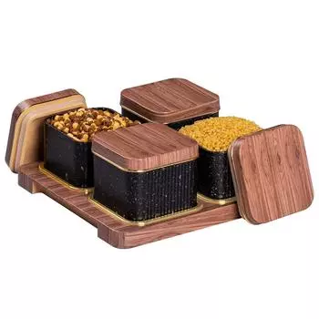 Крышка и поднос для сервировки, набор коробок для сухофруктов с подносом для сервировки сладостей, чипсов, печенья и других закусок (4 штуки, Белый, полипропилен) (Черный 2)