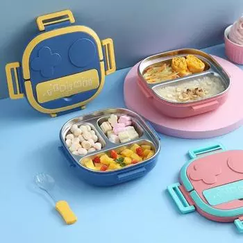 Крышка из нержавеющей стали для пикника Bento Box с отделением для детей Металлические ланч-боксы Изолированные дорожные герметичные контейнеры для еды