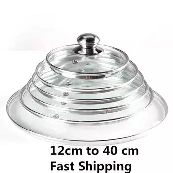 Крышка из толстого прозрачного закаленного стекла из нержавеющей стали для кастрюли, сковороды, вока, крышки с ручкой, кухонной плиты