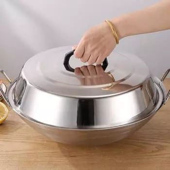 Крышка кастрюли Утолщенная нержавеющая сталь, антикоррозийная, гладкая, без деформации, термостойкая ручка, зеркальная полировка, паровая крышка, плоская верхняя часть, круглая