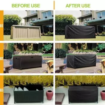 Крышка коробки для патио, водонепроницаемая защита для хранения на открытом воздухе, османская скамейка, Оксфорд 123x62x55cm чёрный